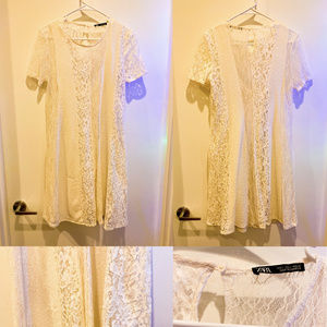 ZARA Ivory Lace Embroidered Short Sleeve Dress